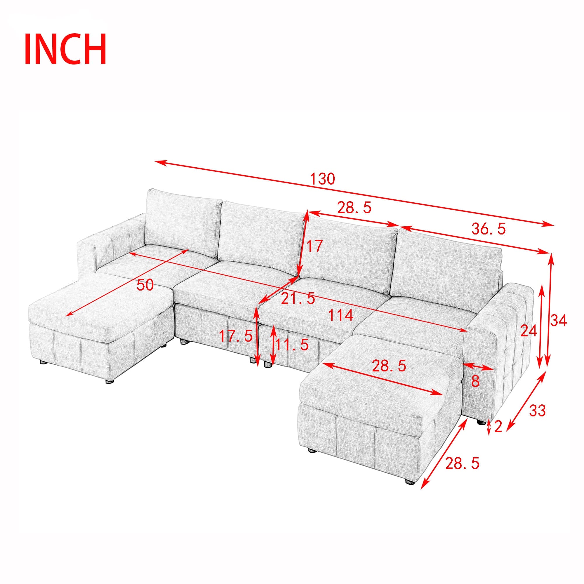 Modular Soft Cushions Sectionals Sofa LShaped 4 Seats Fabric Corner