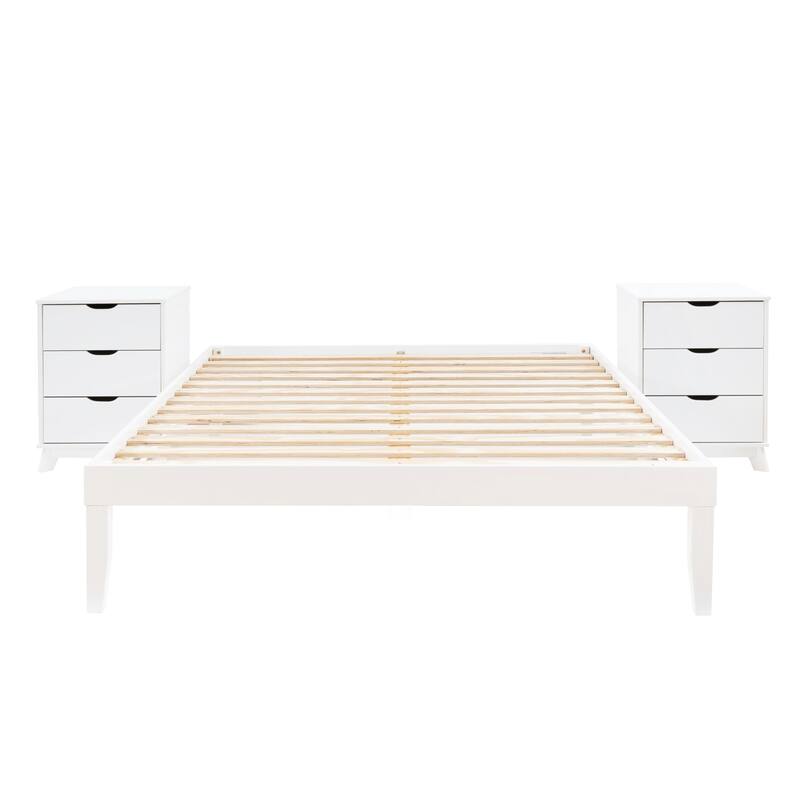 Purcell Bedroom 3-Piece Set with 3-Drawer Nightstands (Set of 2)