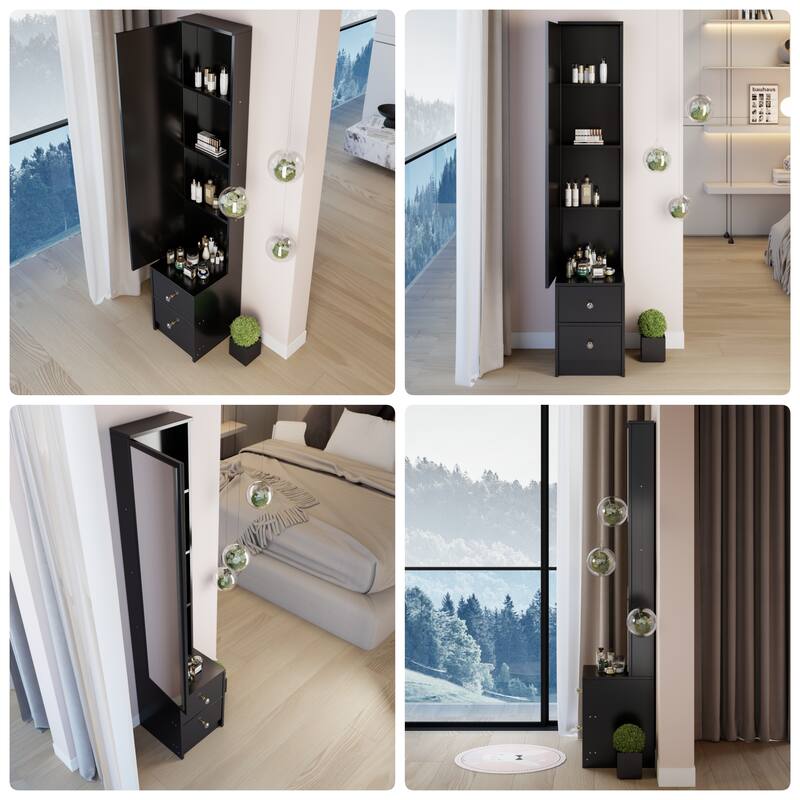Stylish Dresser Mirror Cabinet with Storage, 11.8x15.7x63", Full Body