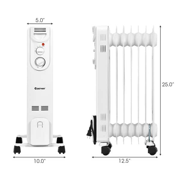 Costway 1500W Electric Oil Filled Radiator Space Heater 5Fin On Sale