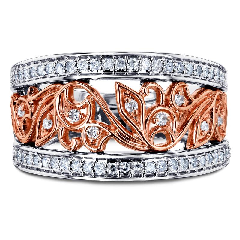 Annello by Kobelli 10k Two Tone Gold 1/3 Carat TDW Diamond Floral Filigree Anniversary Ring