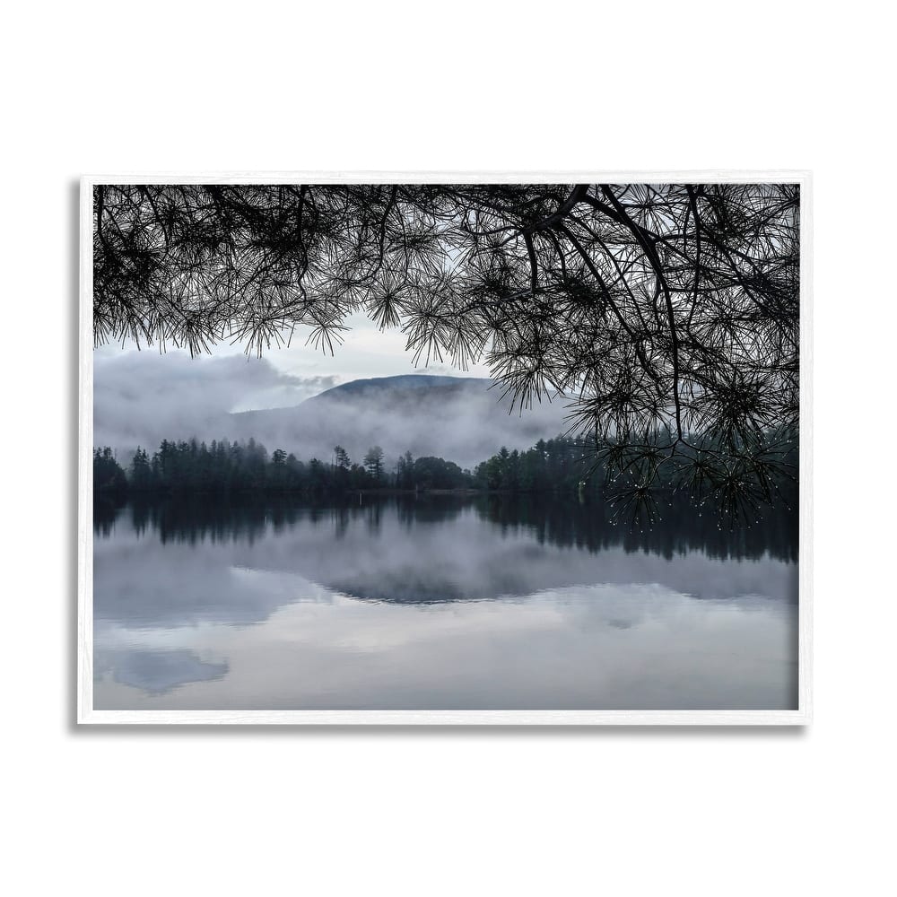 Stupell Trees Surrounding Hazy Mountainous Landscape Lake Framed Wall Art - Blue