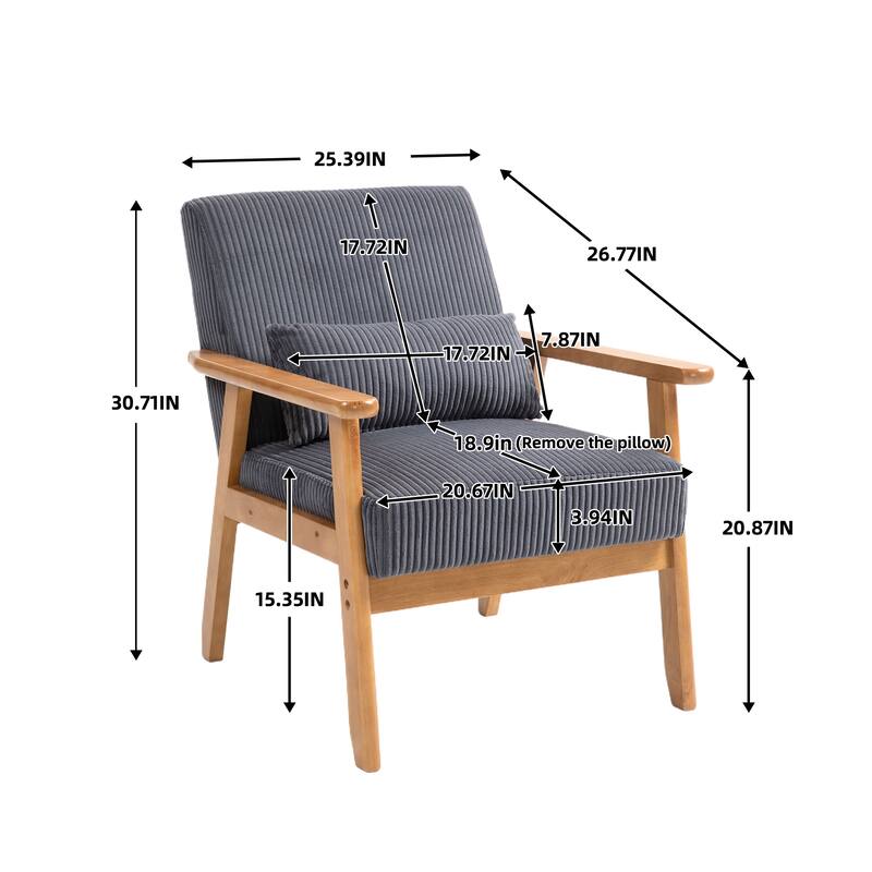 Corduroy Accent Chair,Solid Wood Armchair for Living Room