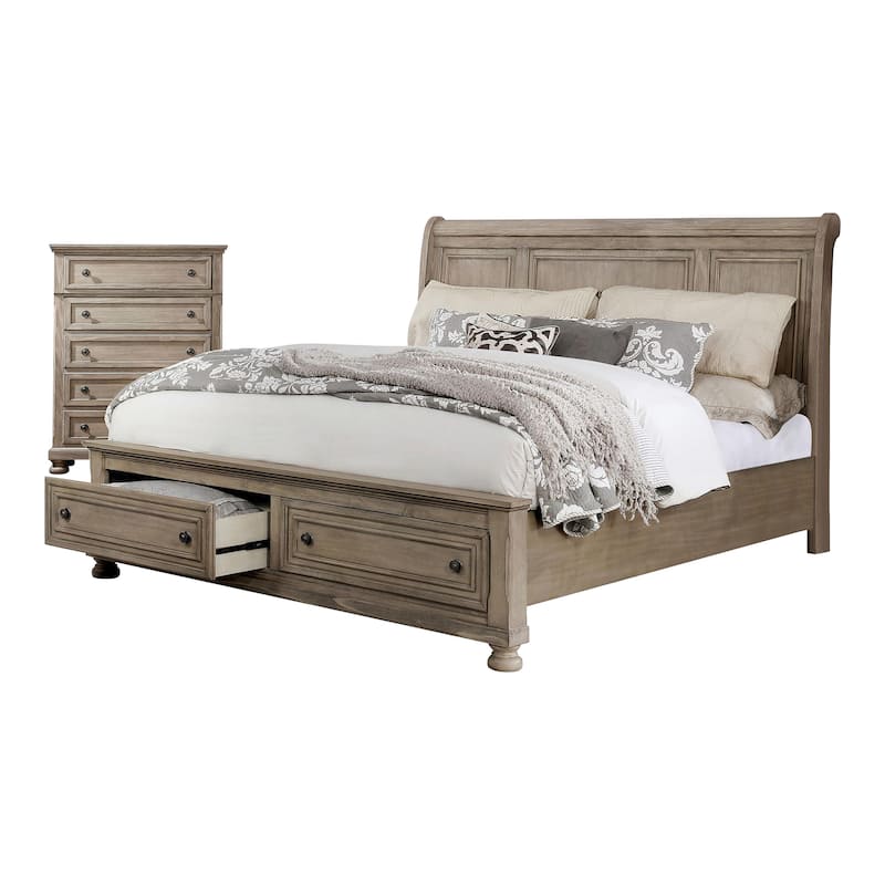 Nahkohe Transitional Grey Wood 2-Piece Storage Sleigh Bed and Chest Set by Furniture of America
