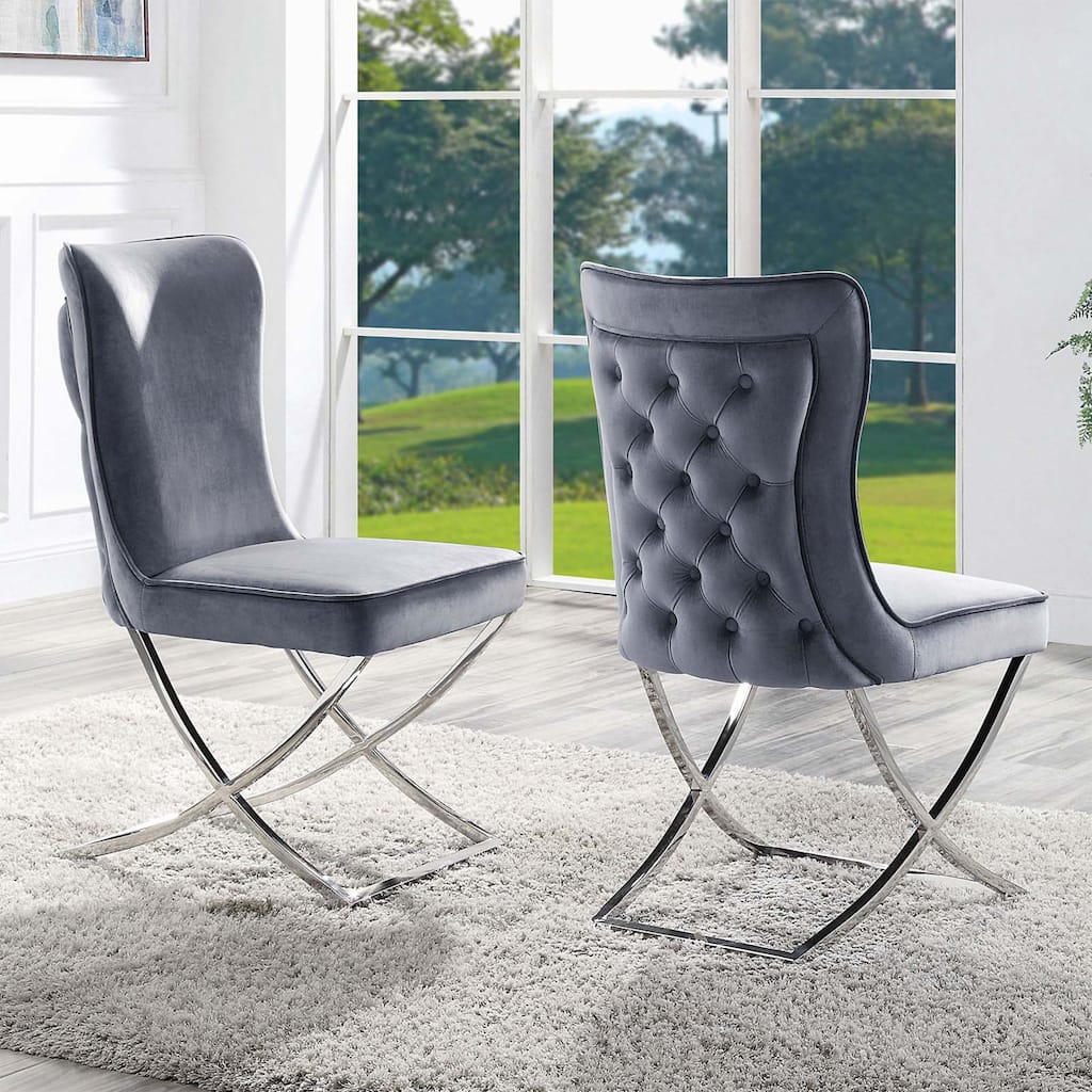 Glam Gray Velvet 2pcs Side Chairs