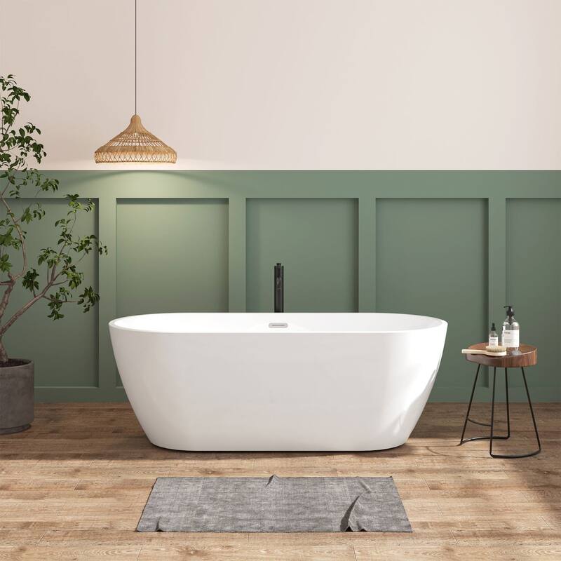 67 in. x 30 in. Acrylic Freestanding Soaking Bathtub with Center Drain in Glossy White -  66.90"x29.5" -  Glossy White