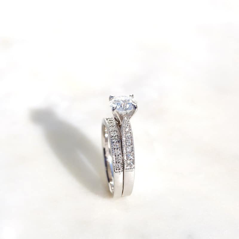 Kobelli 1.3 Carats Moissanite & Natural Diamond 14k Solid Gold Half Eternity Vintage Style Tower Taper Sophie 2pc Bridal Set