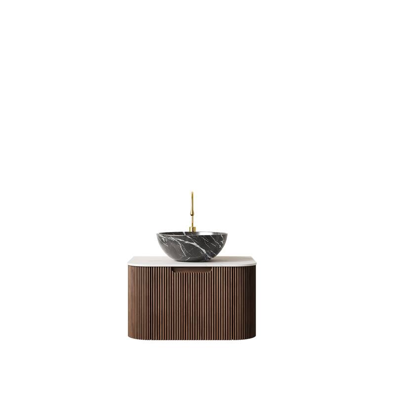 24" Bathroom Vanity with Sink, Wall-Mounted Curved Edges Striped Storage Cabinet with Drawer,Ceramic Basin with Stone Pattern