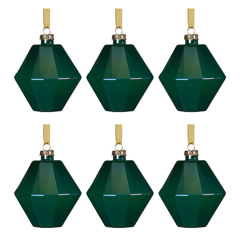 6-Piece Set Green Luster Faceted Glass Hanging Ornaments, Hexagon