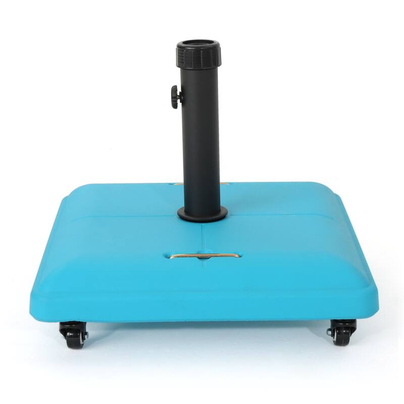 Roomfitters Square Rolling Umbrella Base, Heavy-Duty Wheeled Patio Stand, Teal