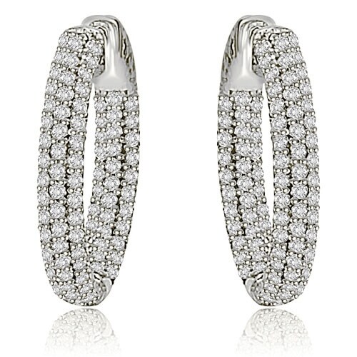 2.75 cttw. 14K White Gold Round Cut Diamond Hoop Earrings - White H-I