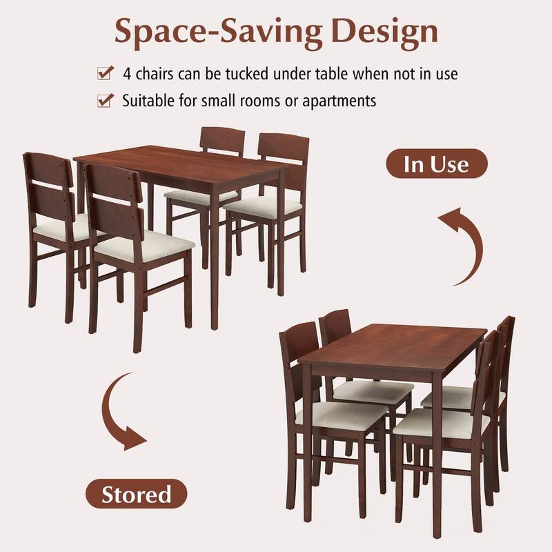 Costway 5 PCS Dining Table Set for 4 Farmhouse Wooden Table & 4