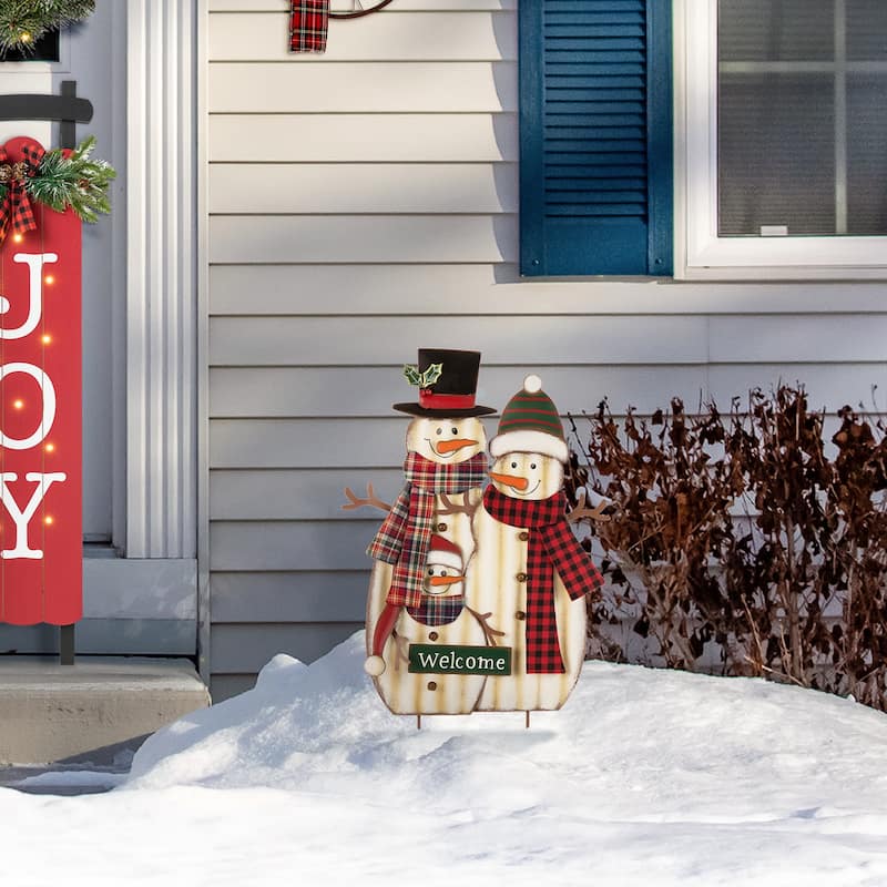 Glitzhome Metal Christmas Snowman Nutcracker Gnome Family Yard Stakes Wall Decor