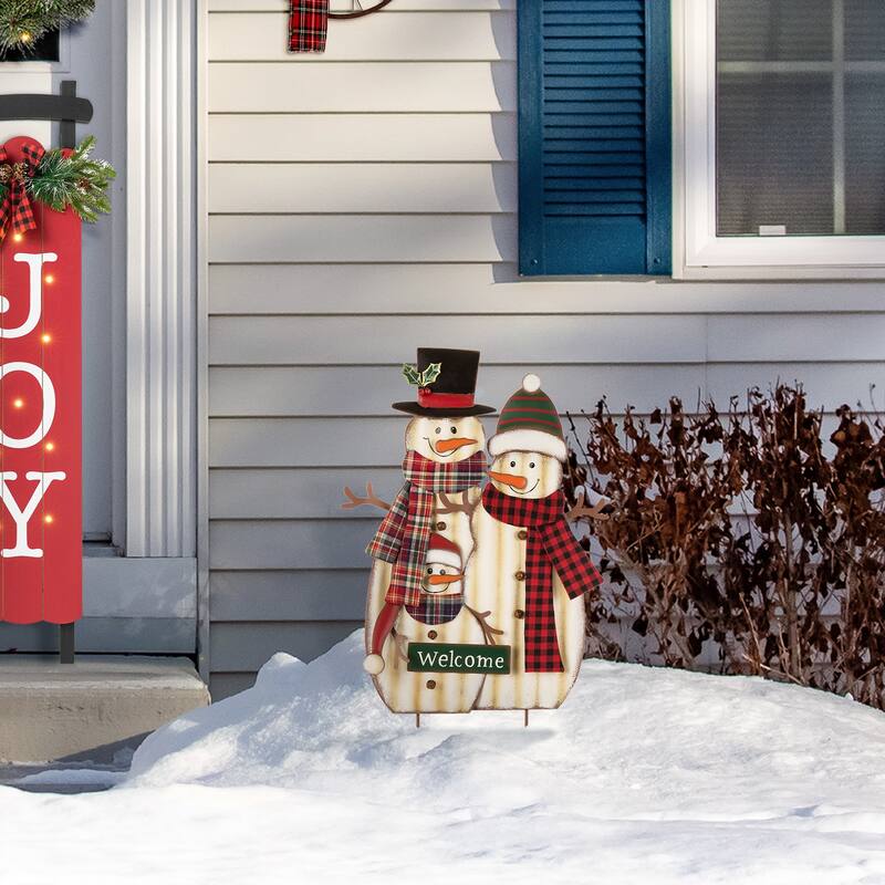 Glitzhome 30"H Metal Christmas Snowman or Gnome Family Yard Stake