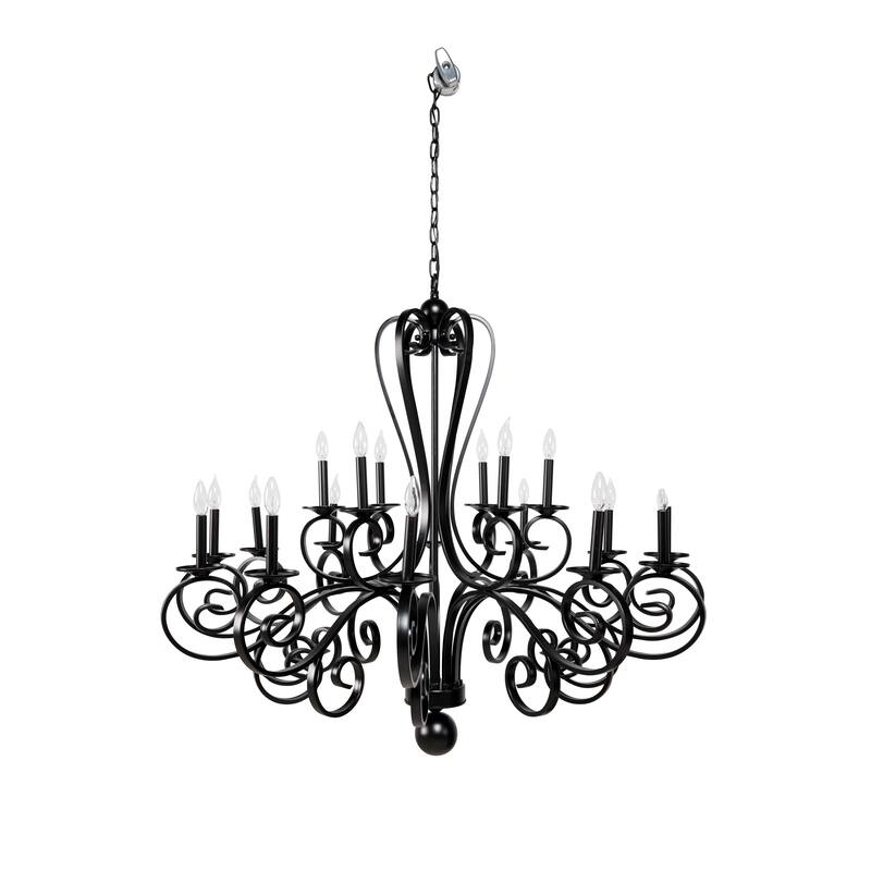 Black Metal Antique Style 18 Light Room Chandelier with Scrolls