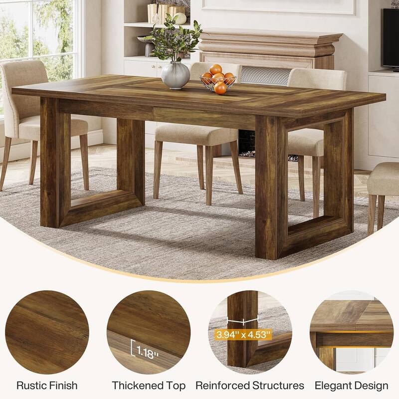 63-Inch Dining Table Modern Wood Kitchen Table Large Rectangular Dinner Table for Dining Room