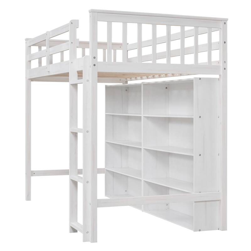 Twin or Full Size Loft Bed with 8 Shelf