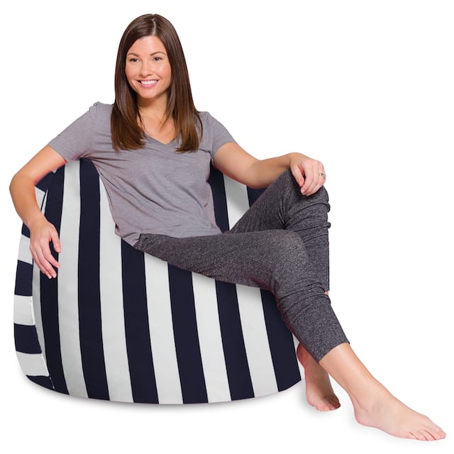 Kids Bean Bag Chair, Big Comfy Chair - Machine Washable Cover - 48 Inch Extra Large - Canvas Stripes Blue and White