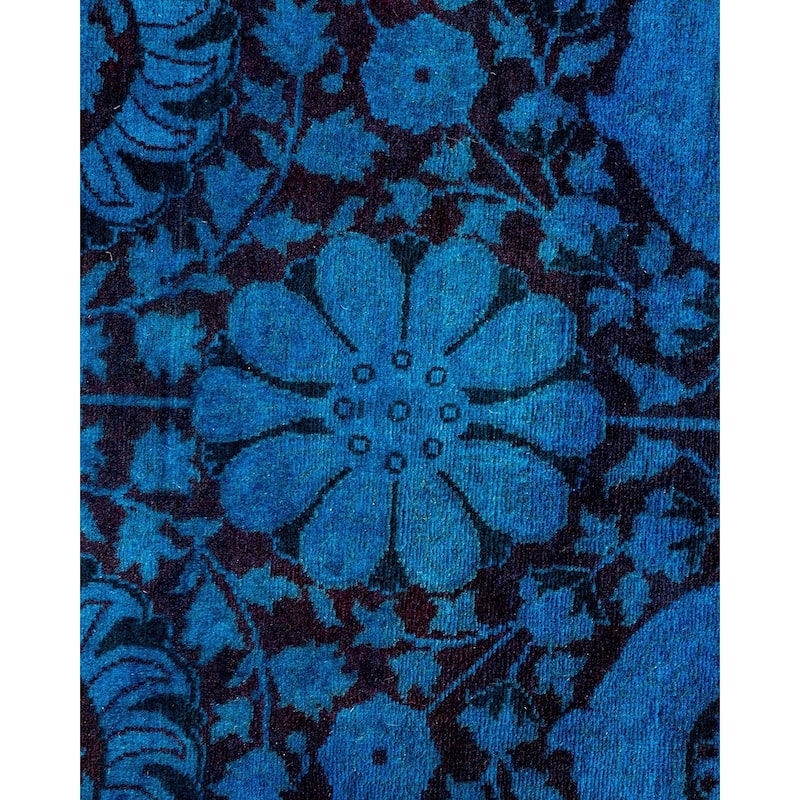 Overton Hand Knotted Wool Vintage Inspired Modern Contemporary Overdyed Blue Area Rug - 3' 2" x 5' 2"