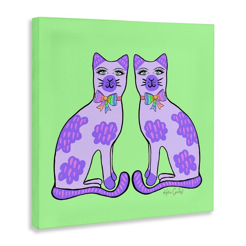 Stupell Purple Cats on Green Canvas Wall Art Design By Katie Conley