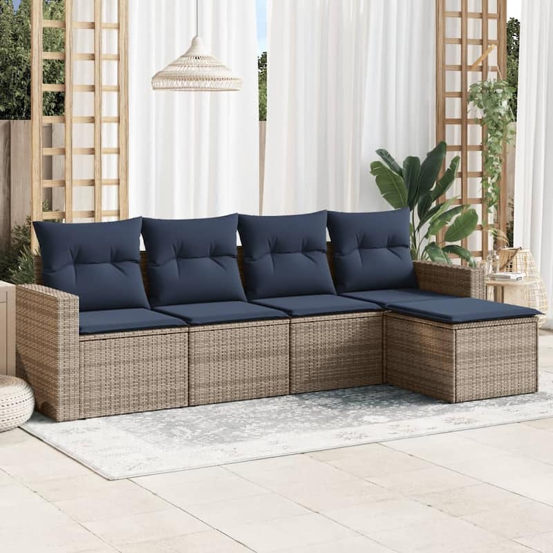 vidaXL Patio Sofa Set with Cushions Outdoor Conversation Furniture Poly Rattan - 25.8" x 24.4" x 27.2" - Beige and gray without table