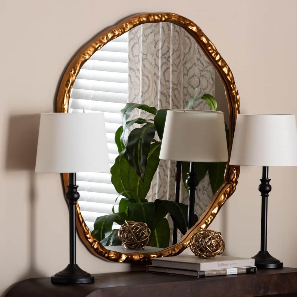 Urania Wall Mirror - Irregular Shape Accent Mirror with Antique Goldleaf Frame, Modern Glam Accent for Living Room, Decor