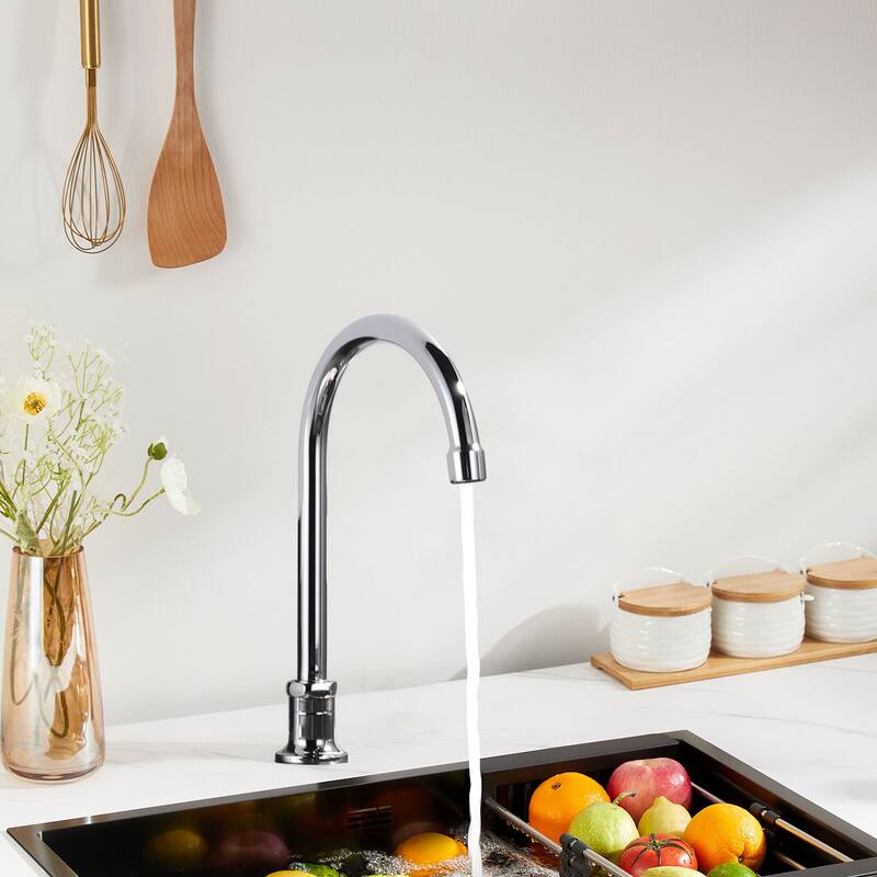 WOWOW Double Handle Deck Mount Standard Kitchen Faucet with Knee Pedal