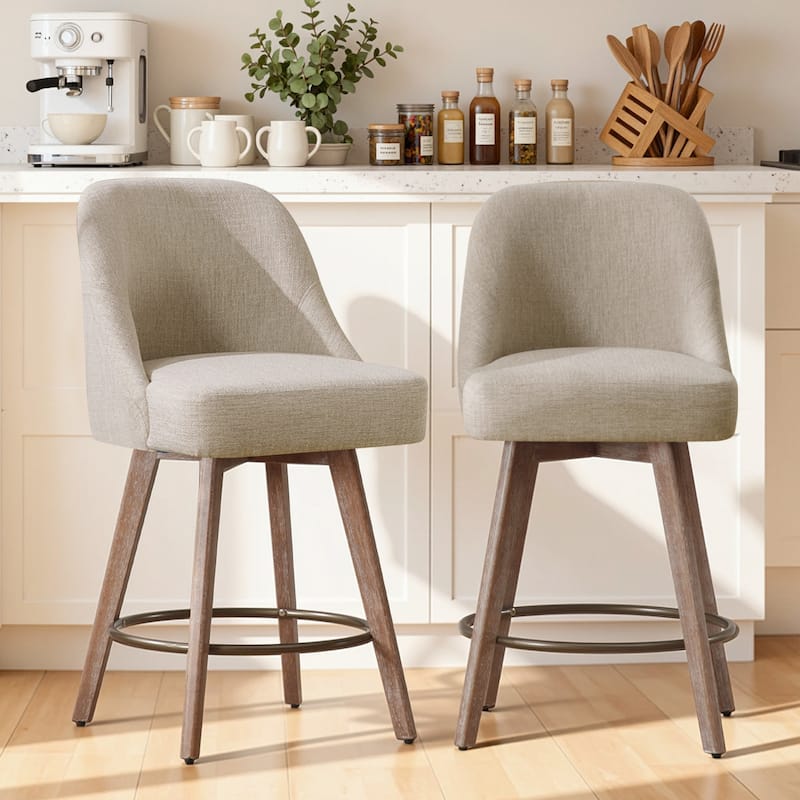 26" Upholstered Counter Height Swivel Bar Stool, Counter Stools with Solid Wood Legs - 39.37"H x 22.44"D x 21.65"W