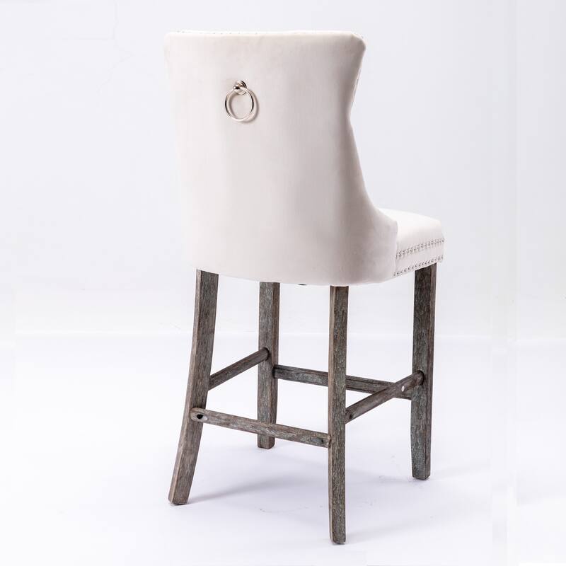 Modern Velvet Upholstered Barstools Bar Chairs with Button Tufted Decoration,Wooden Legs,Chrome Nailhead Trim, Set of 2