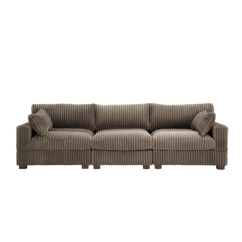 Plush Corduroy Upholstered Modular Sectional Sofa with Pillows