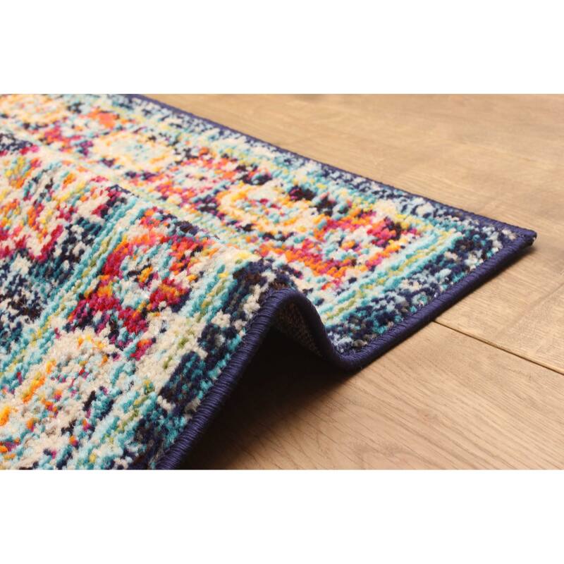 ECARPETGALLERY Machine Made Lotus Navy Area Rug