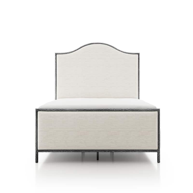 247 Shop At Home Lalia Modern Beige Upholstered Hammered Metal Camelback Bed