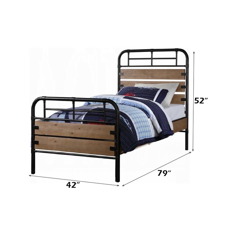 Twin Panel Bed with Metal Frame, Wooden Panels and Low Profile Footboard