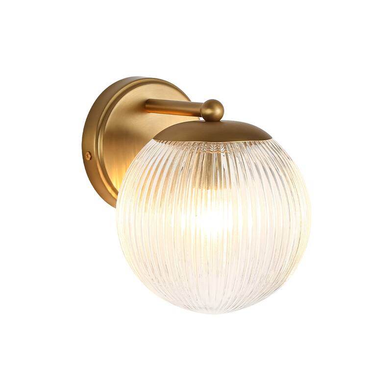 1-Light Sleek Modern Ribbed Glass Single Globe Wall Sconce - 6.3 in