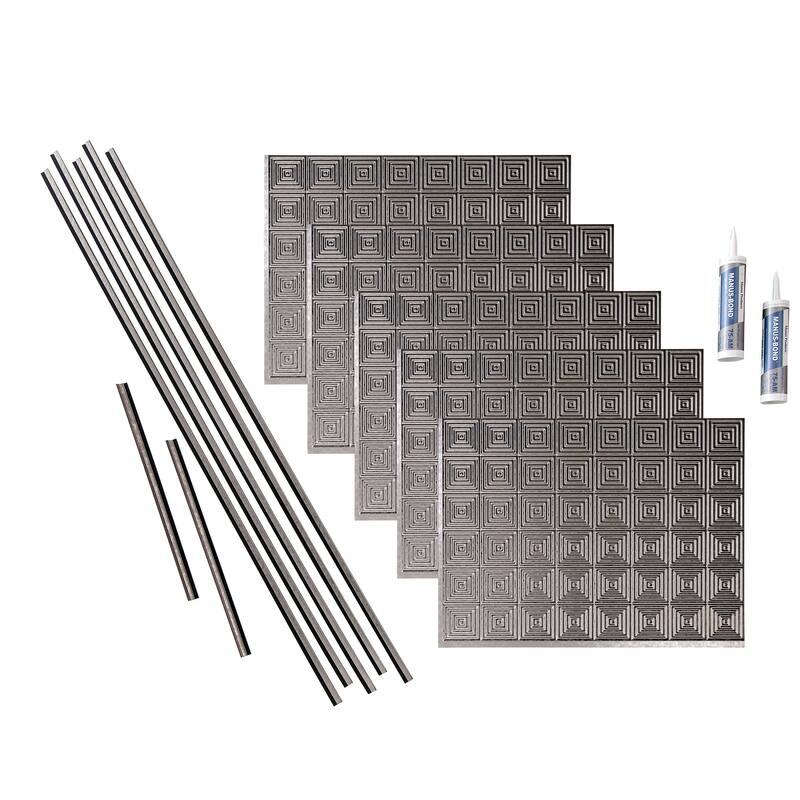 FASÄDE Miniquattro Decorative Vinyl Backsplash Panel - 15 Sq Ft Kit - Galvanized Steel
