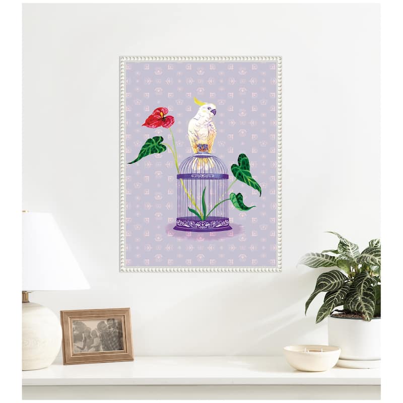 Kate and Laurel Cockatoo and Anthuriums by Lucia Gianello Framed Canvas Wall Art Print