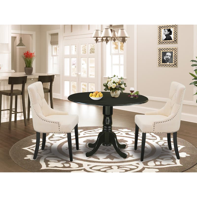 East West Furniture Dining Set- A Round Kitchen Table and Linen Fabric Parson Chairs,(Finish & Pieces Options) - DLFR3-BLK-02
