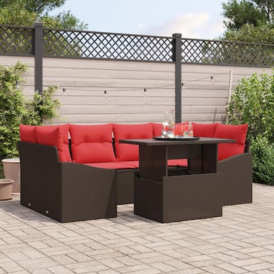 vidaXL 7 Piece Garden Sofa Set with Cushions - 91.7×48.6×27.2