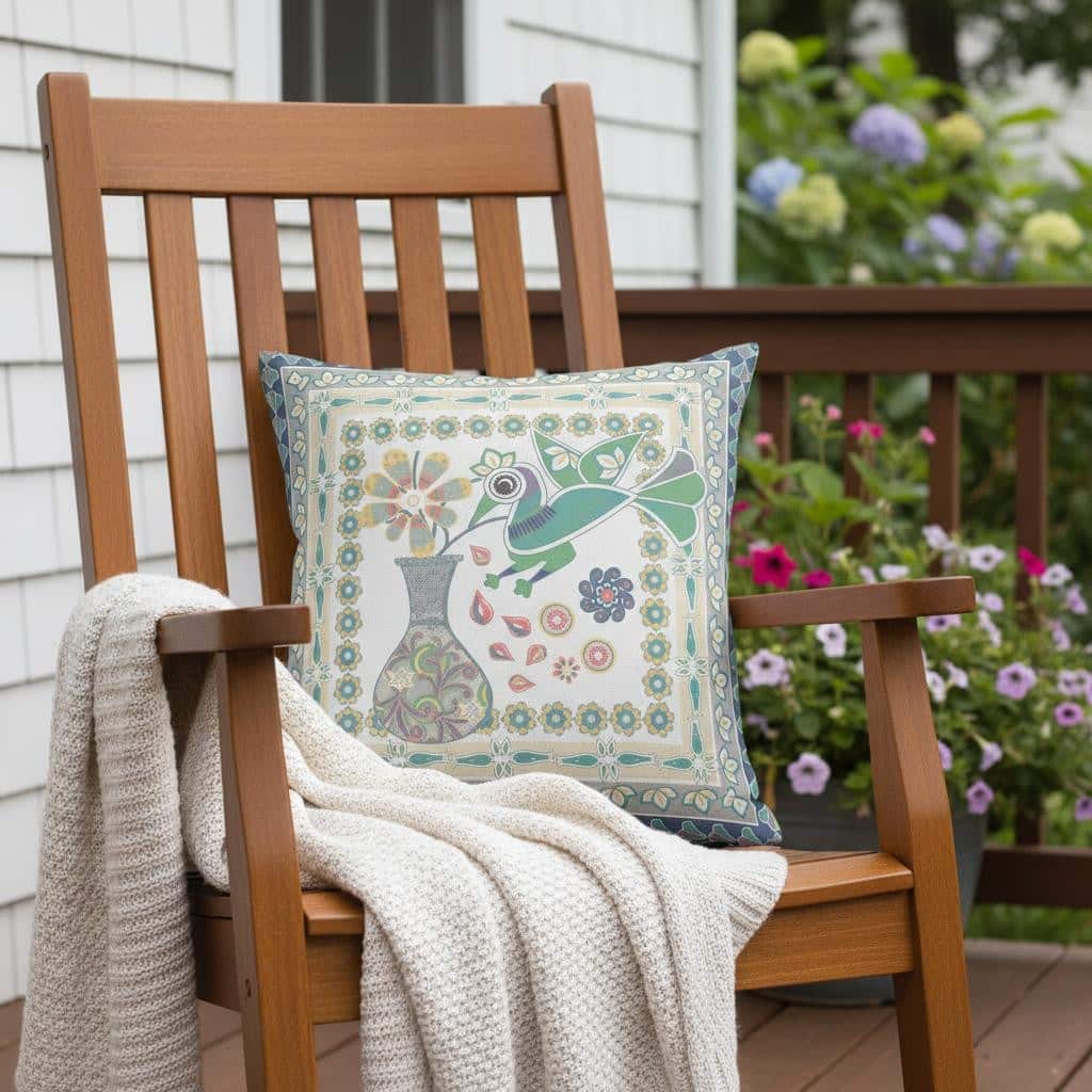HomeRoots 26" x 26" Cream Peacock Blown Seam Floral Indoor Outdoor Throw Pillow - 26.00' X '5.00' X '26.00