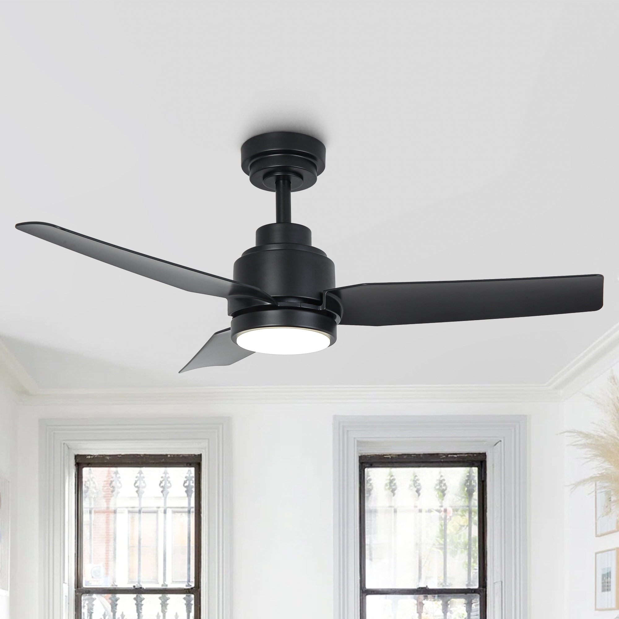 Vaczon 42" Matte Black Industrial ABS 3-Blades Dimmable Smart Ceiling Fan with APP Control