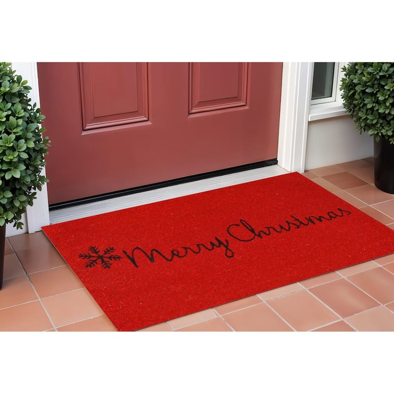 HomeRoots 17" X 29" Red And Black Coir Merry Christmas Outdoor Door Mat - 17' X '29 - 17' X '29