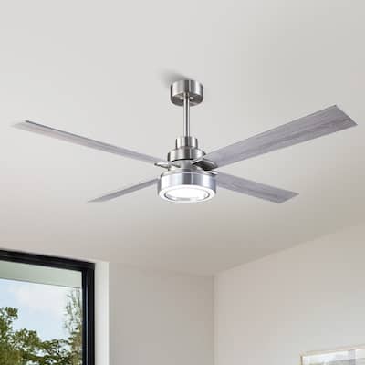 Vaczon 60" Modern Brushed Nickel Integrated LED Smart Ceiling Fan with Light and App