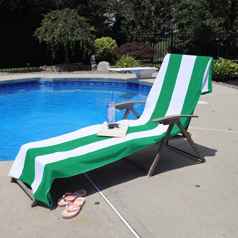 Superior Cotton Cabana Stripe Standard Size Towel/ Chaise Lounge Chair Cover - Dark Green