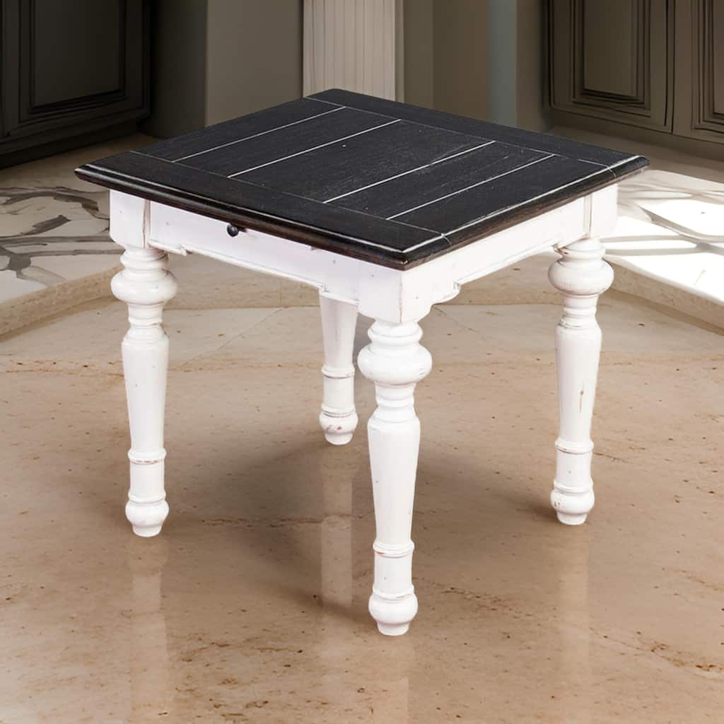 Kiyan End Table, 1 Drawer, Off White, Dark Brown Mahogany, 24 Inch