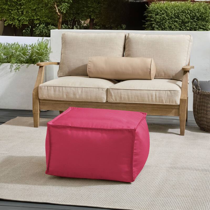 Sorra Home Sunbrella Outdoor Top Stitch Solid Bean Pouf - Canvas Hot Pink - Medium