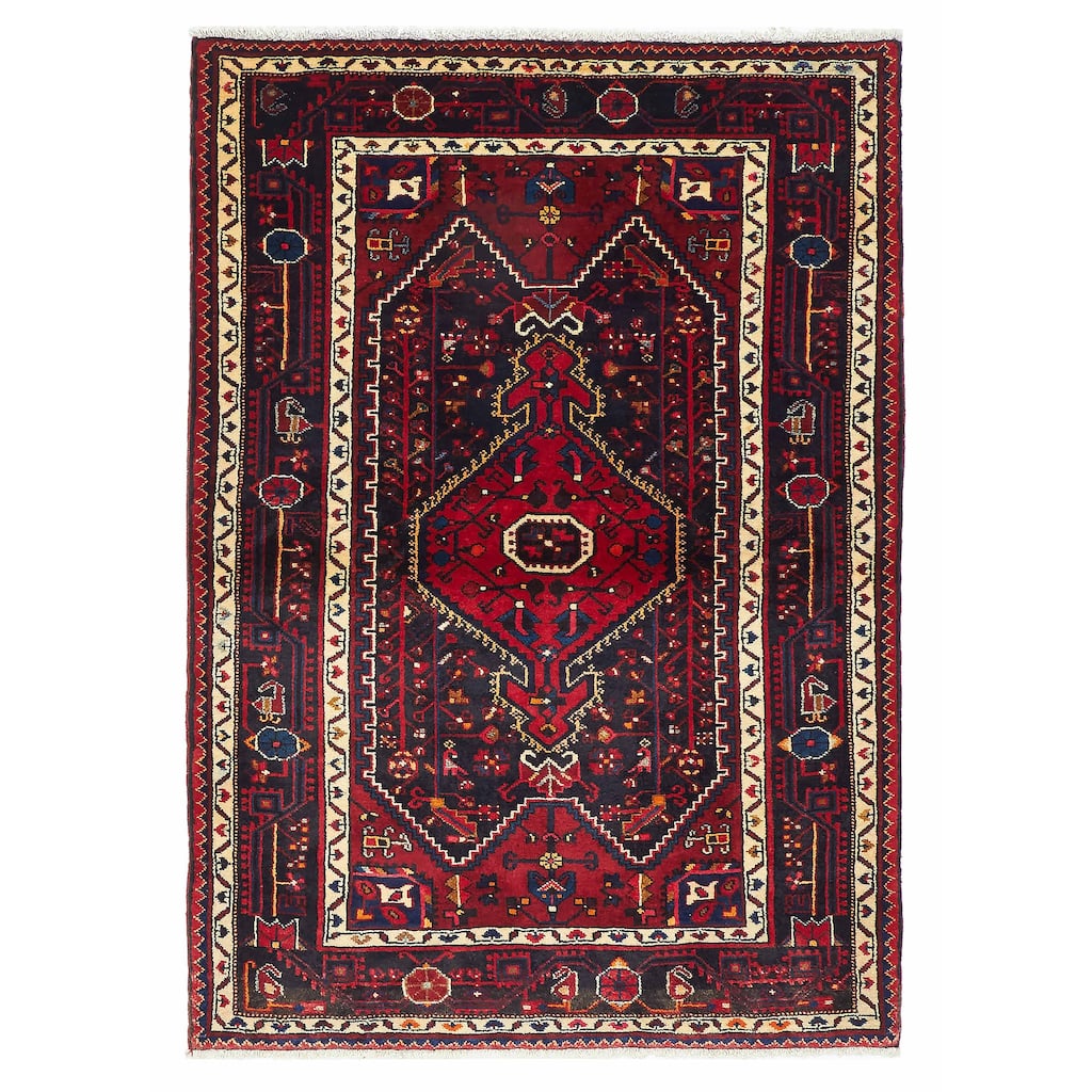 ECARPETGALLERY Hand-knotted Anatolian Vintage Dark Navy Wool Rug - 4'2 x 5'11