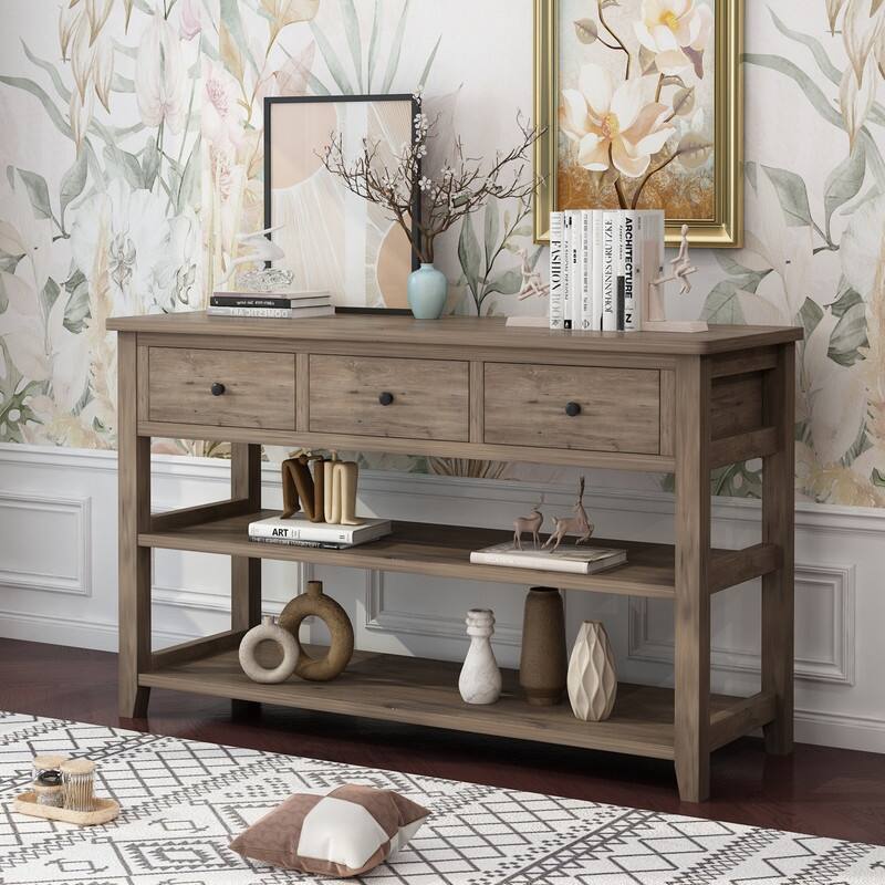 Entryway Console Table with 3 Drawers and 2 Open Shelves