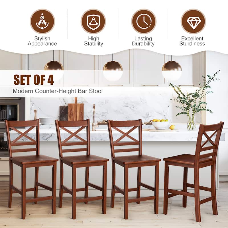 Costway Set of 4 Bar Stools 24'' Counter Height Chairs w/ Rubber Wood - See Details