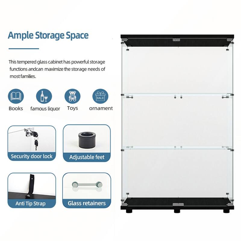 Tempered Glass Display Cabinet with Battery-powered Paipai Light