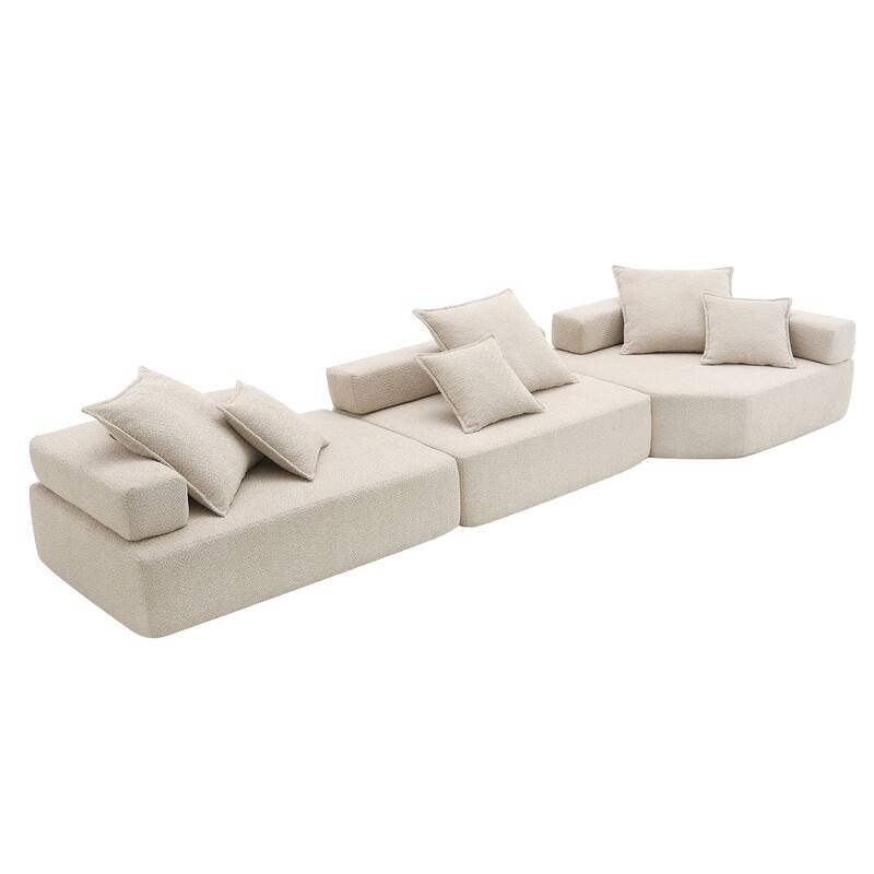 3 PC Oversized Modular Sofa, No Assembly, 5 - 6 Seats, Beige Boucle